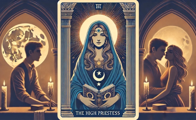 The High Priestess as how someone sees you with people behind the card.