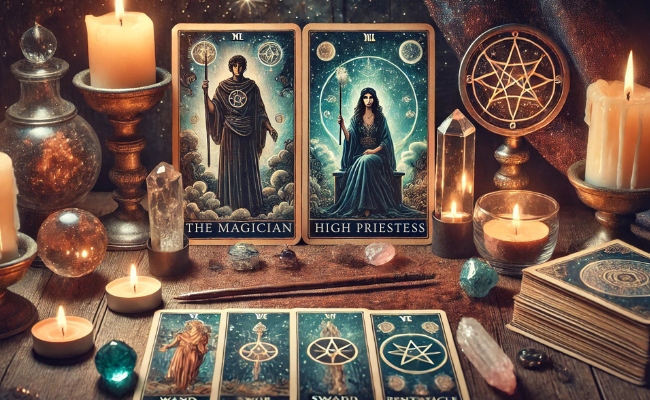 The Magician and the High Priestess cards together.