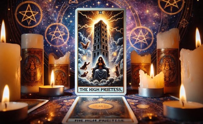 The Tower and the High Priestess combined in a reading.