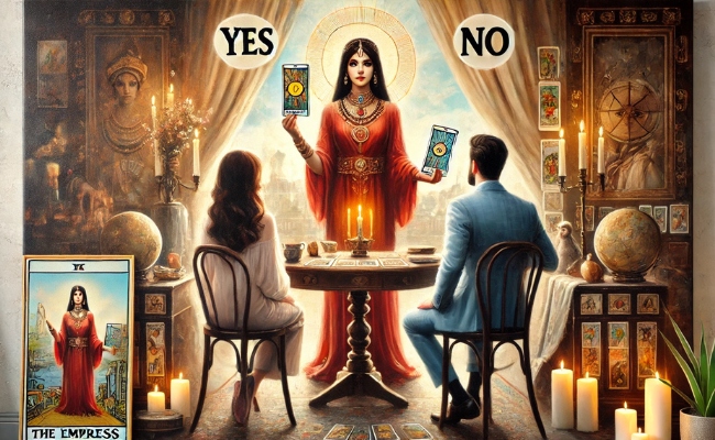 Two people listening to the Empress yes or no tarot reading.