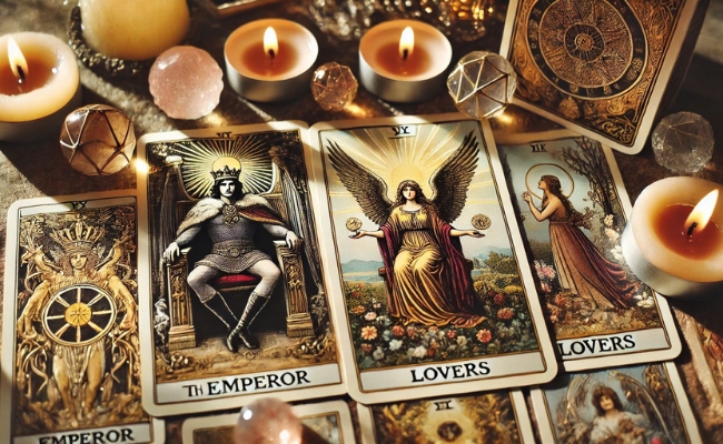 The Emperor and Lovers tarot cards together.