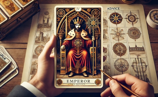 The Emperor tarot card being used as advice.