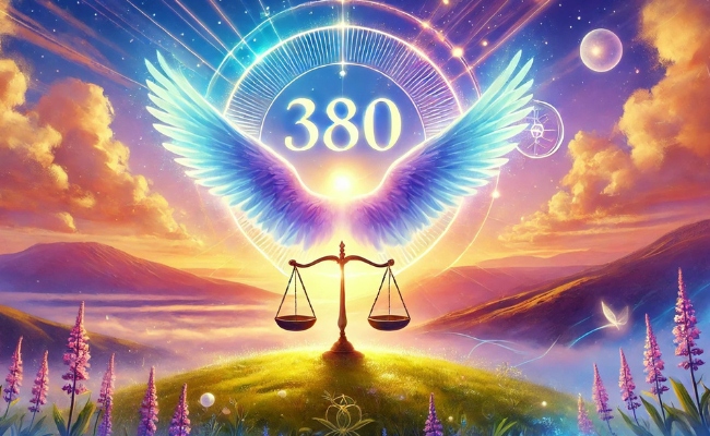 380 angel number with symbols of balance.