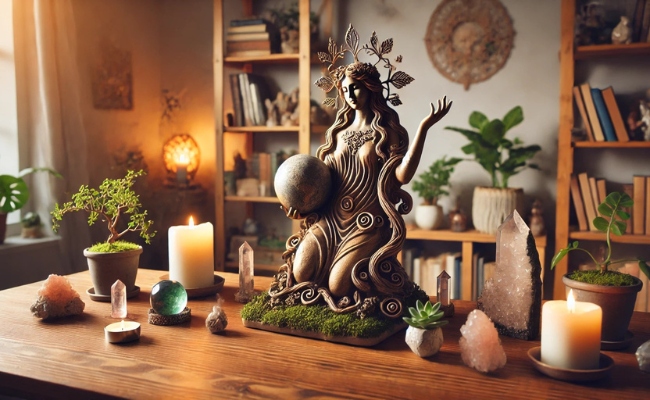 Gaia worship altar ready for a ceremony.