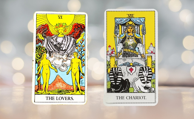 Lovers and Chariot tarot card combination.