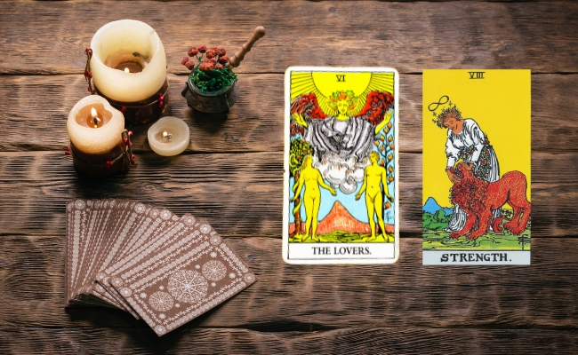 Tarot combination of the Lovers and Strength.