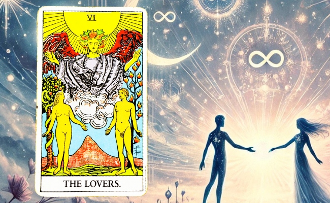 Lovers tarot card in the future position for a couple.