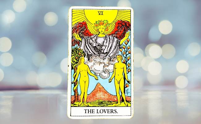 The imagery and symbolism of the Lovers tarot card.